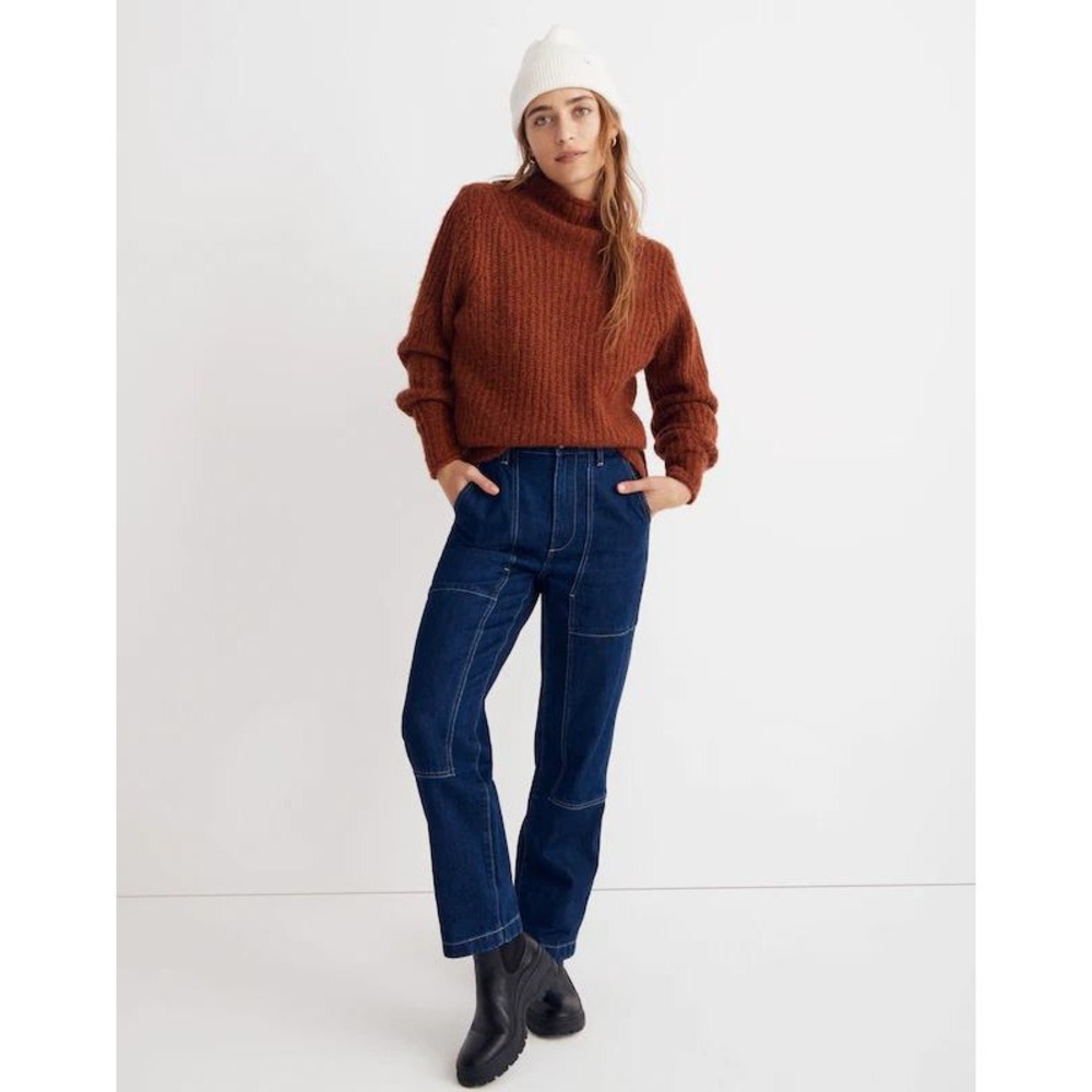 Madewell Loretto Mockneck Pullover Sweater Size 1X Brown Relaxed Chunky Knit